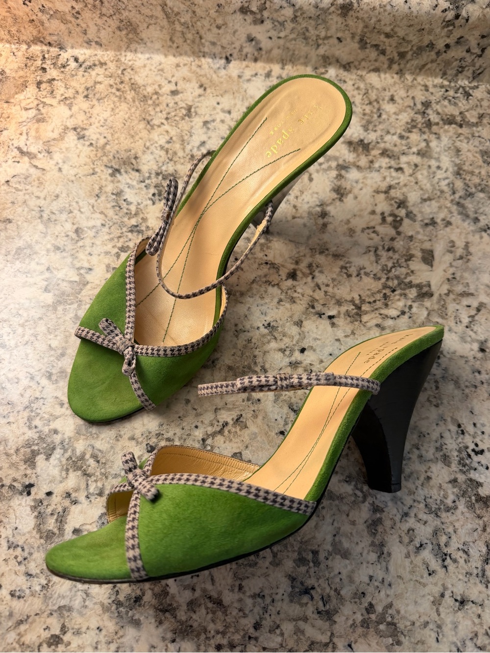 Vintage Kate Spade New York Green Suede Houndstooth Bow Made in Italy 🇮🇹 - Picture 4 of 11